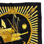Hermes Scarf Carre 90 la Marine Rames Navy Ship Pattern 100% Silk Black — view 3