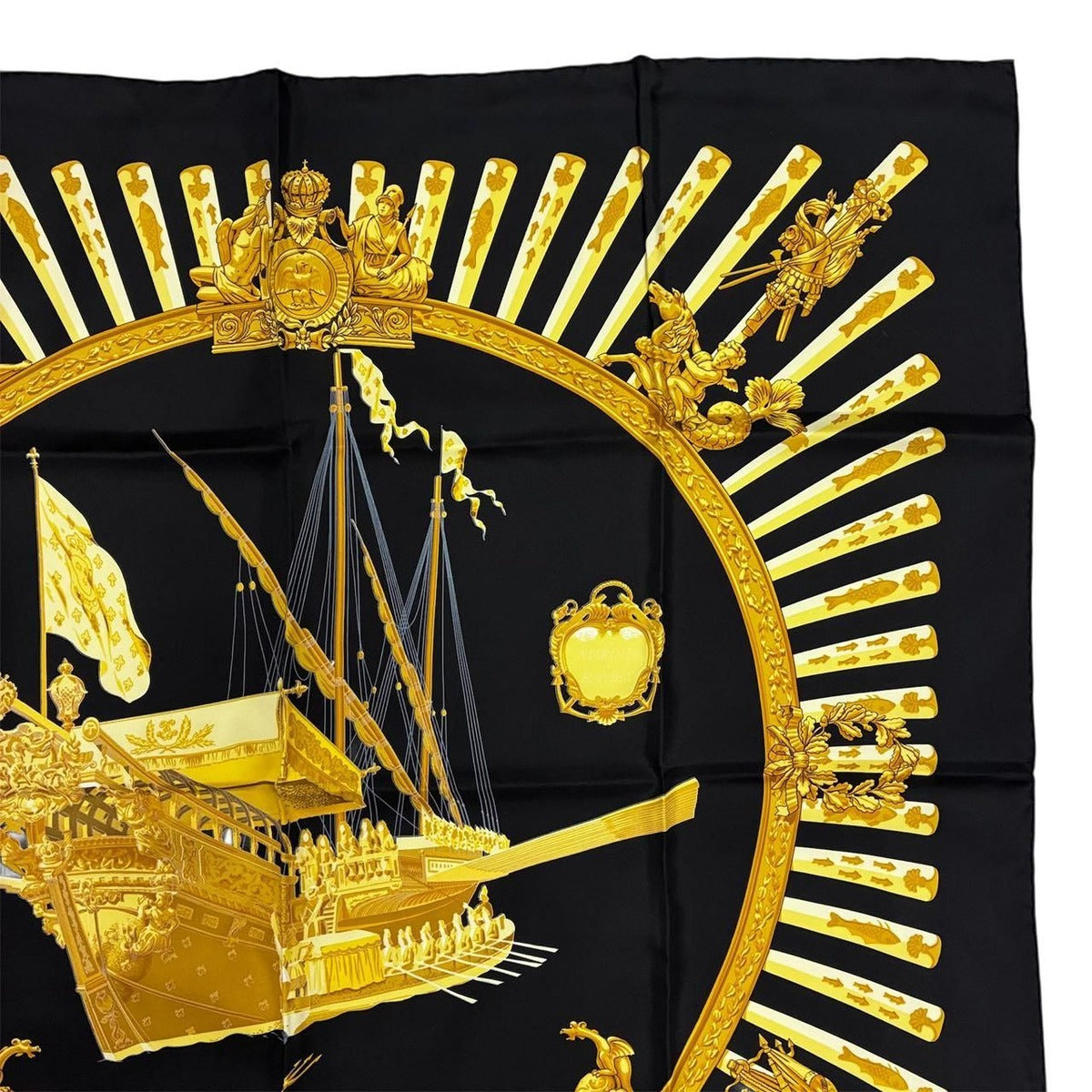 Hermes Scarf Carre 90 la Marine Rames Navy Ship Pattern 100% Silk Black — view 3