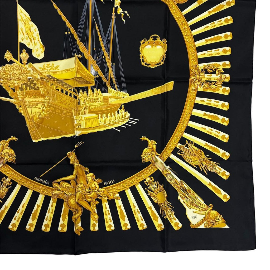 Hermes Scarf Carre 90 la Marine Rames Navy Ship Pattern 100% Silk Black — view 4