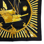 Hermes Scarf Carre 90 la Marine Rames Navy Ship Pattern 100% Silk Black — view 4