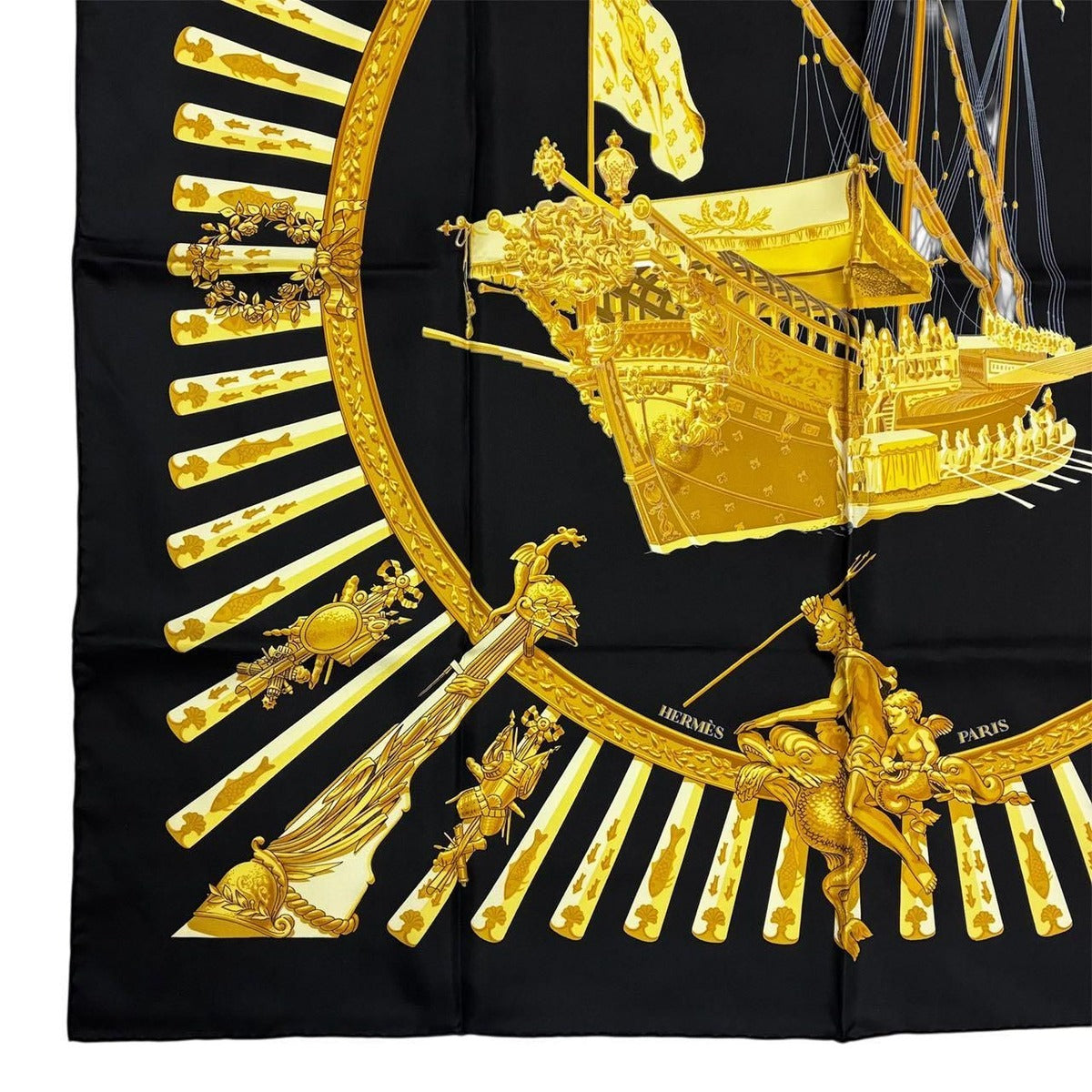 Hermes Scarf Carre 90 la Marine Rames Navy Ship Pattern 100% Silk Black — view 5