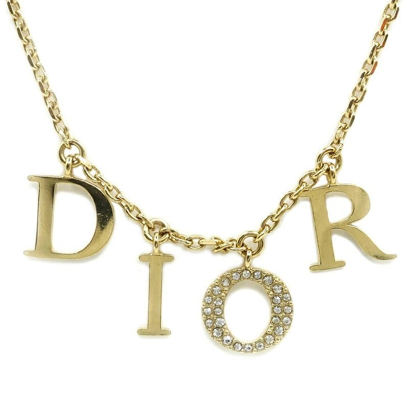 Dior Necklace Logo Metal GP Gold Color GD Rhinestone 8.0 — view 2