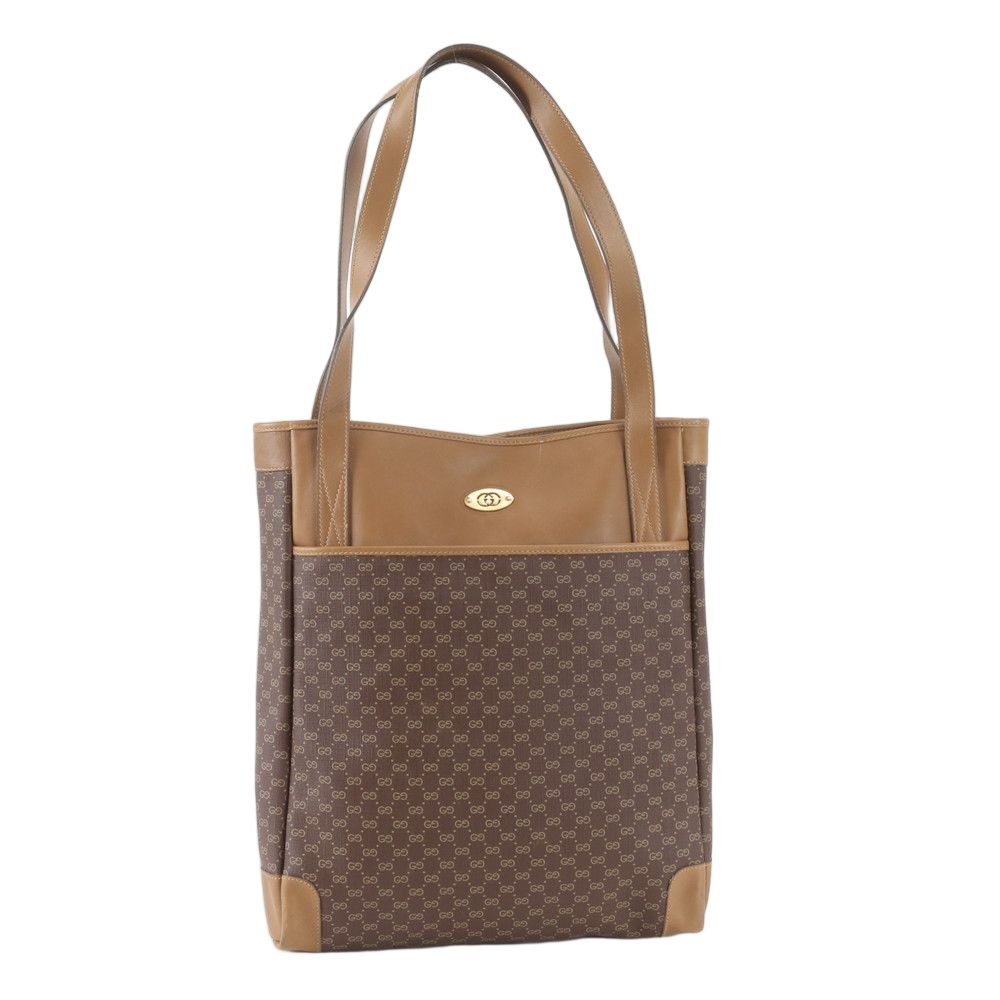 Gucci Vintage Micro GG Leather Shoulder Bag Tote Brown