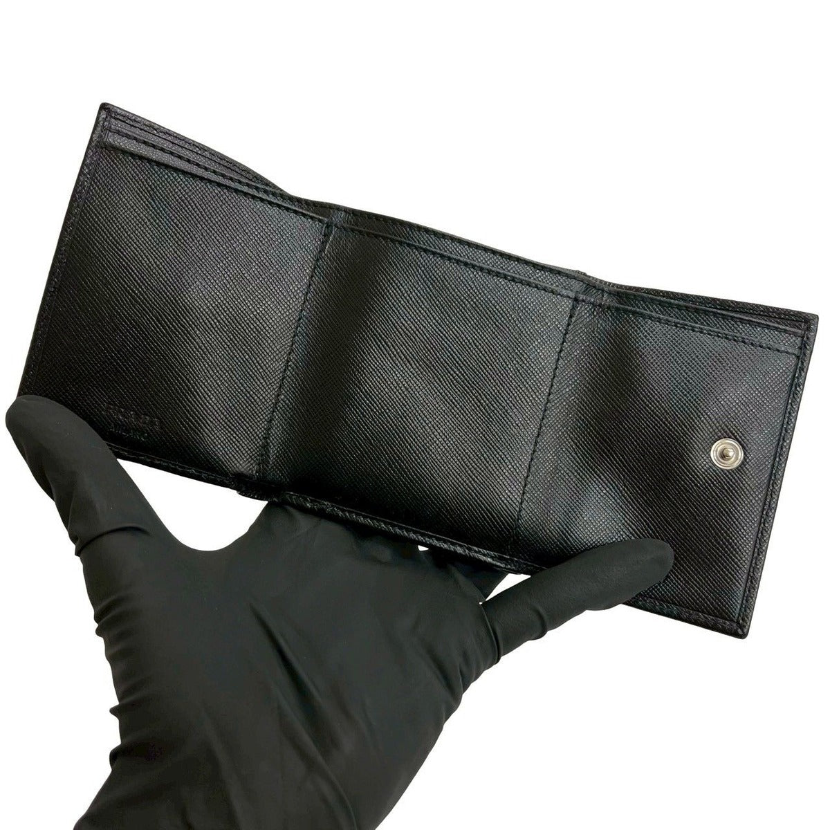 Prada Logo Saffiano Leather Trifold Wallet Mini Coin — view 7