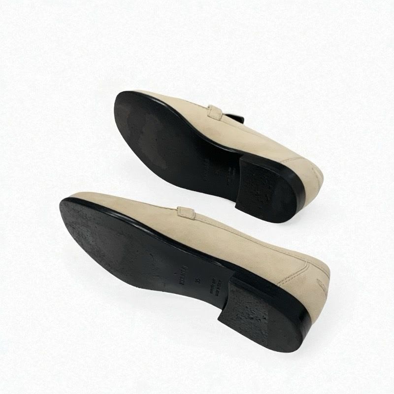 Hermes D'esting Loafers Leather Shoes Beige Gold Kelly Hardware — view 6