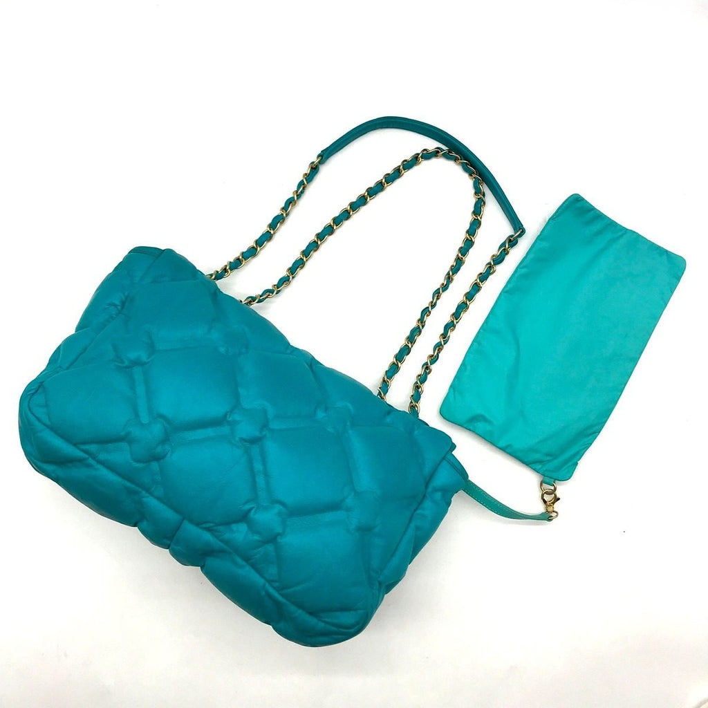 Chanel Bubble Quilt Double Chain Shoulder Bag Blue — view 2