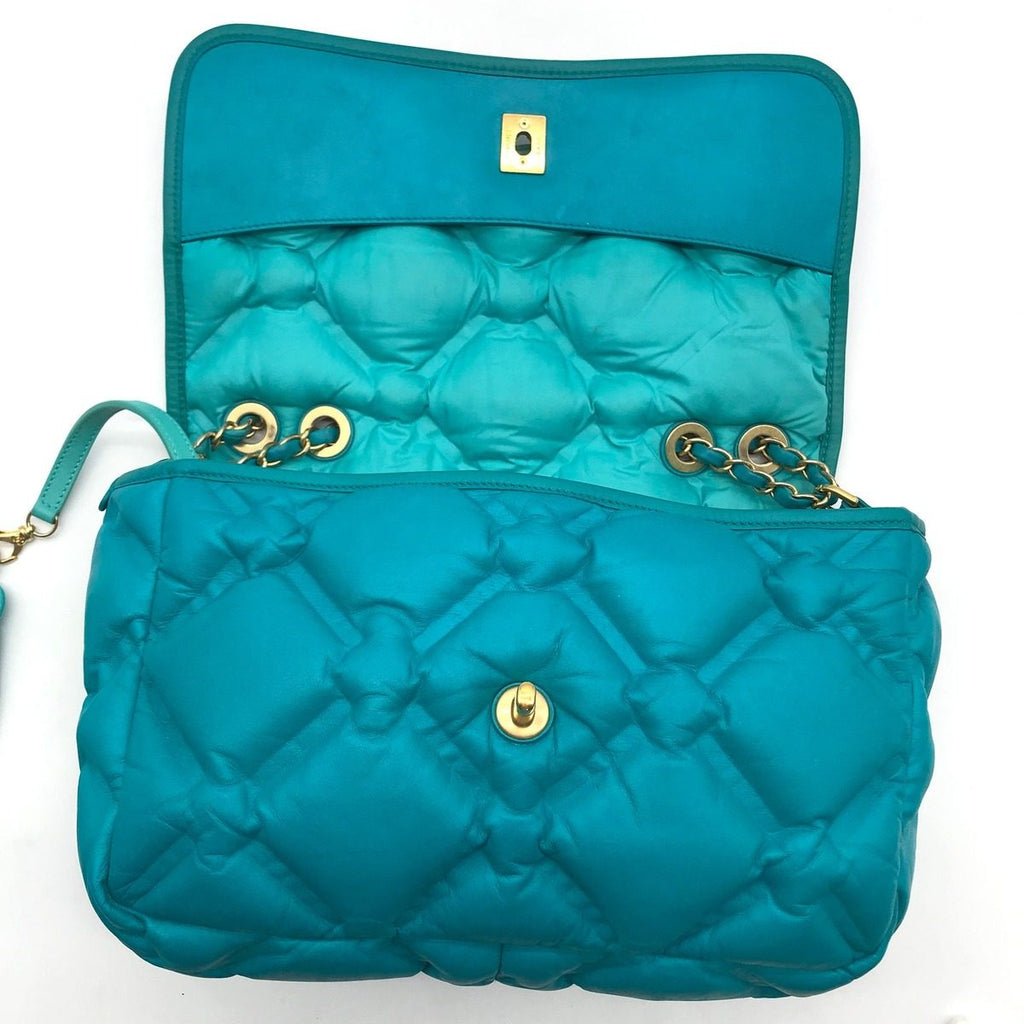 Chanel Bubble Quilt Double Chain Shoulder Bag Blue — view 6