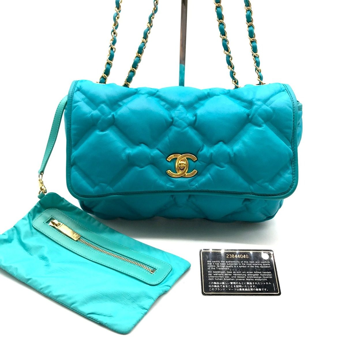 Chanel Bubble Quilt Double Chain Shoulder Bag Blue