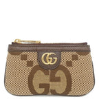 Gucci Coin Purse Jumbo GG Canvas Leather Brown Gold Key Case with Chain
