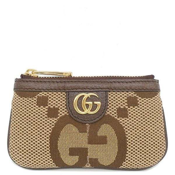 Gucci Coin Purse Jumbo GG Canvas Leather Brown Gold Key Case with Chain