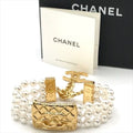 Chanel Bag Motif 3 Rows Pearl Gold Bracelet