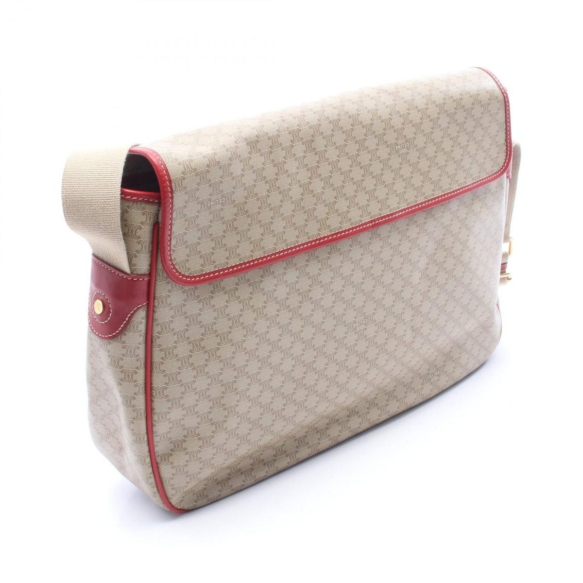 Celine Shoulder Bag Macadam Beige Red Canvas Leather Messenger — view 2