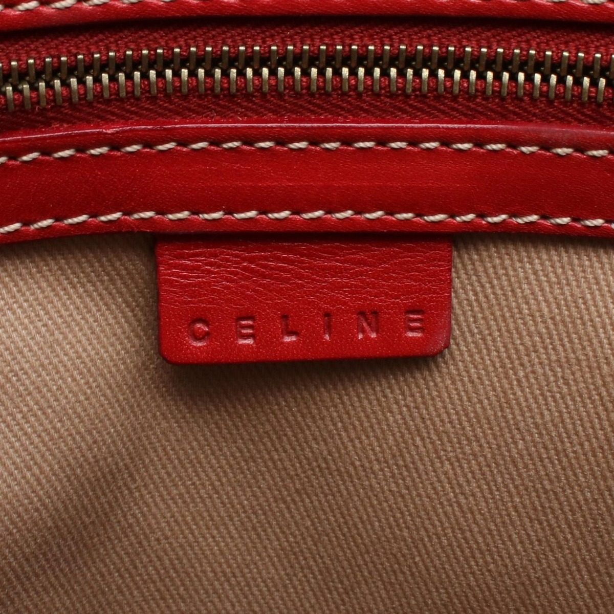 Celine Shoulder Bag Macadam Beige Red Canvas Leather Messenger — view 4
