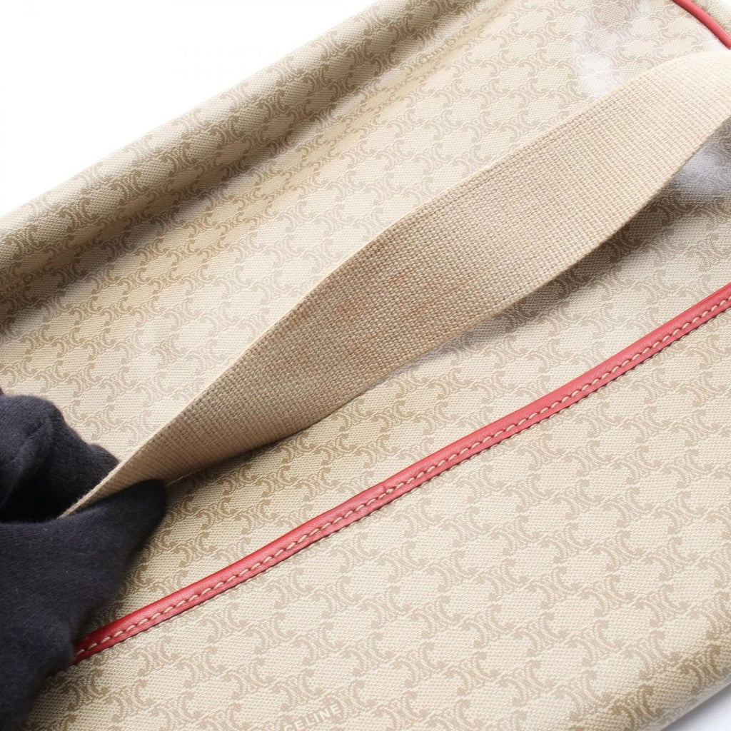 Celine Shoulder Bag Macadam Beige Red Canvas Leather Messenger — view 6