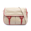 Celine Shoulder Bag Macadam Beige Red Canvas Leather Messenger