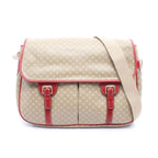 Celine Shoulder Bag Macadam Beige Red Canvas Leather Messenger
