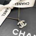 Chanel CC Logo Necklace Rhinestone Icon Silver Coco