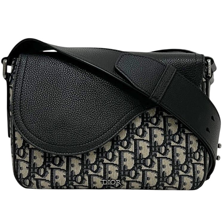 Dior Shoulder Bag Saddle Small Oblique Canvas Leather Black