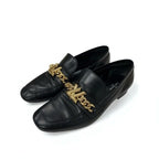Louis Vuitton Upper Case Line Loafers Leather Shoes Black Gold Chain