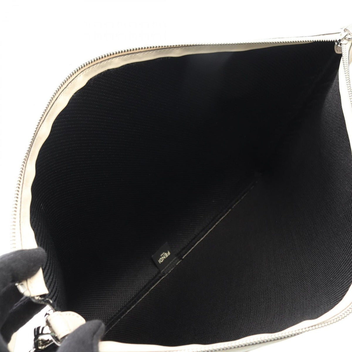 Fendi Shoulder Bag FF Logo Off White Leather — view 3