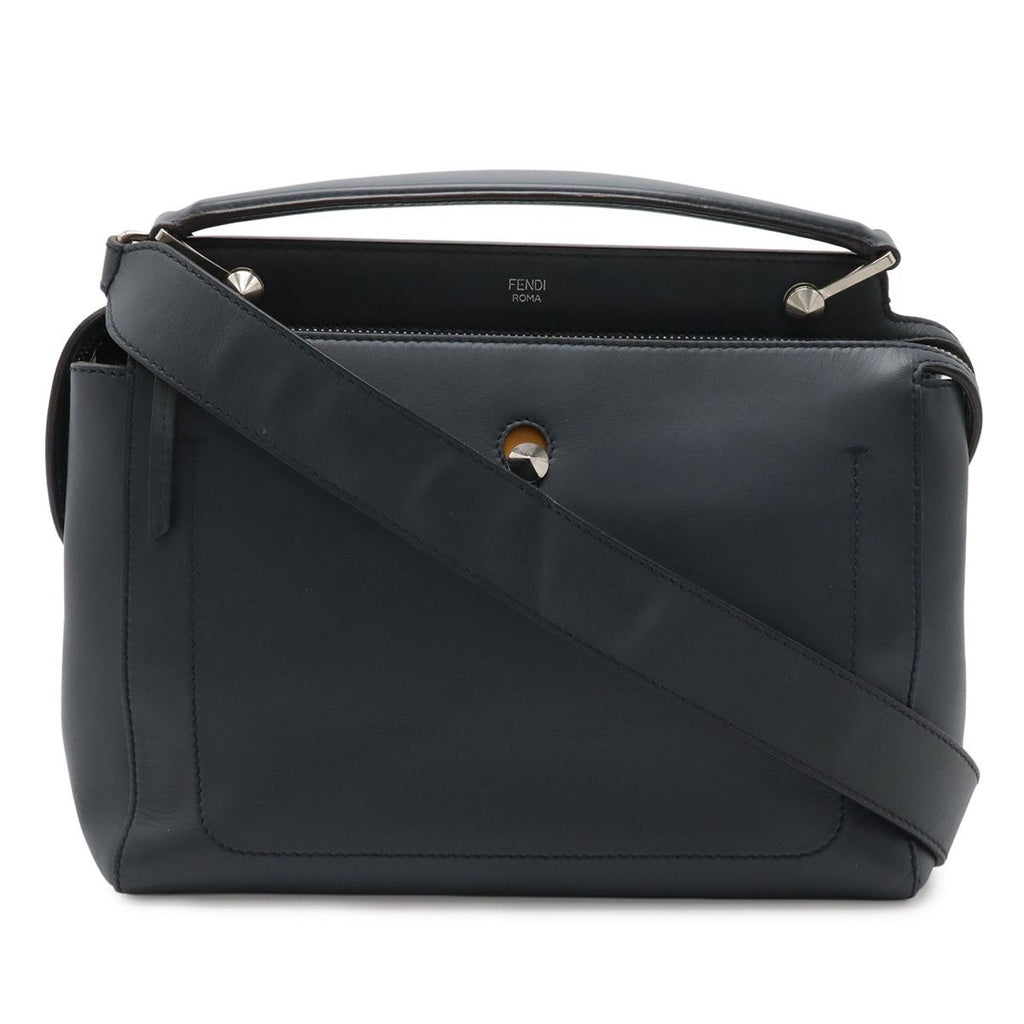 Fendi Com 2-Way Shoulder Bag Leather Navy Blue