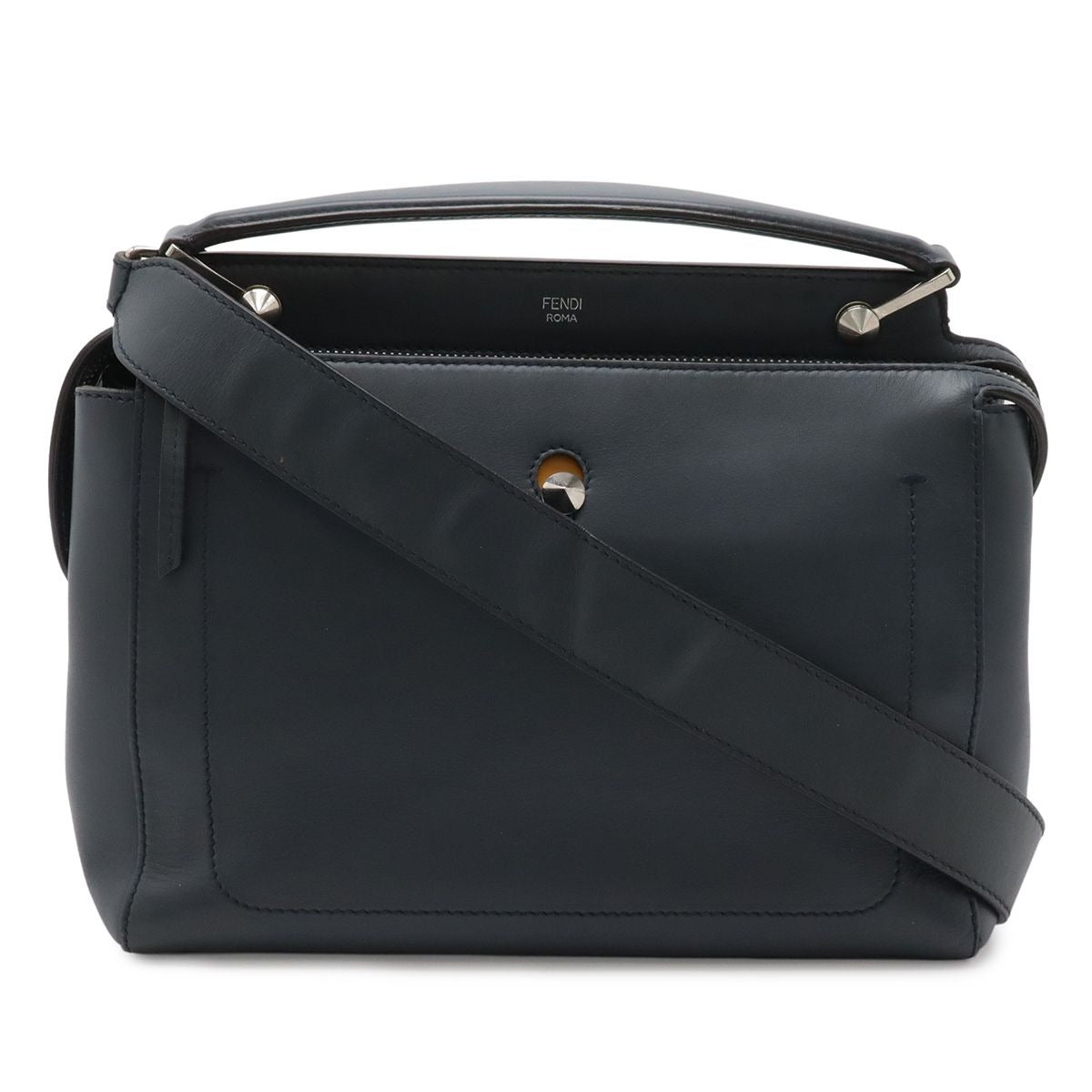 Fendi Com 2-Way Shoulder Bag Leather Navy Blue