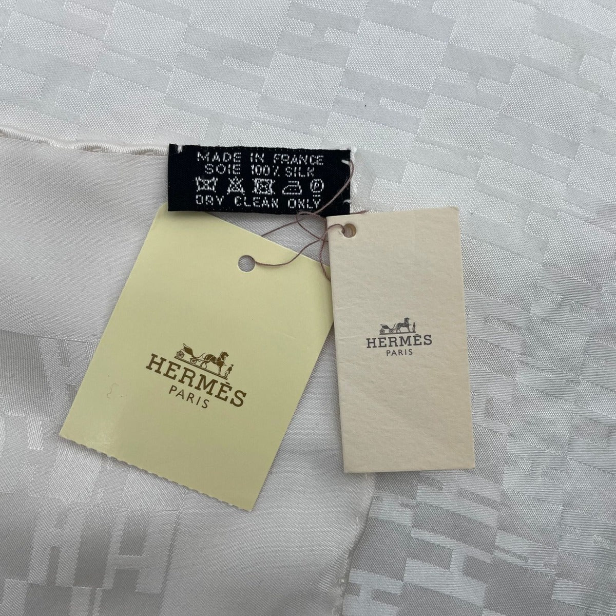 Hermes Scarf Handkerchief 100% Silk H Pattern White — view 7