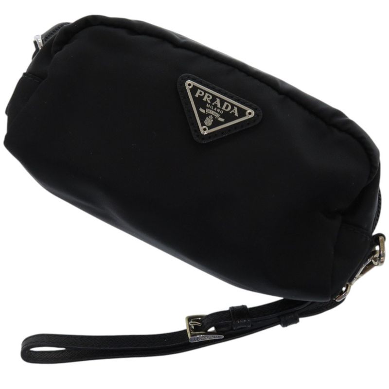 Prada 1 Ne175 Nylon with Strap Silver Hardware Black Pouch 0351 — view 3