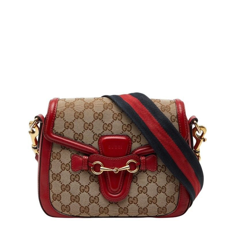 Gucci GG Canvas Sherry Shoulder Bag Beige Red
