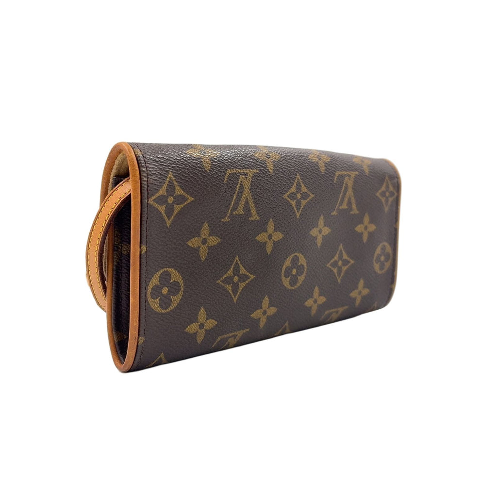 Louis Vuitton Pochette Twin PM Monogram Leather Brown Shoulder Bag Gold — view 2