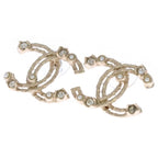 Chanel CC Logo Rhinestone Pearl Gold Earring