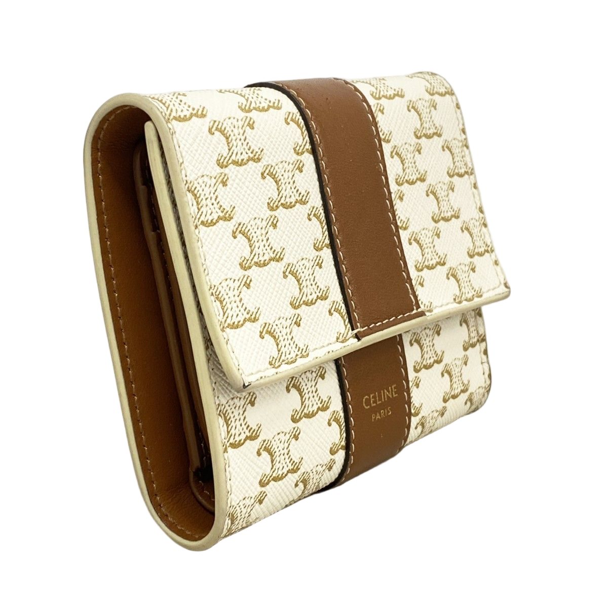 Celine Trifold Wallet Triomphe Brown Ivory Gold — view 2