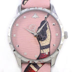 Gucci Watch Timeless 126.4 Snake Pattern Pink Dial SS Leather Strap Quartz