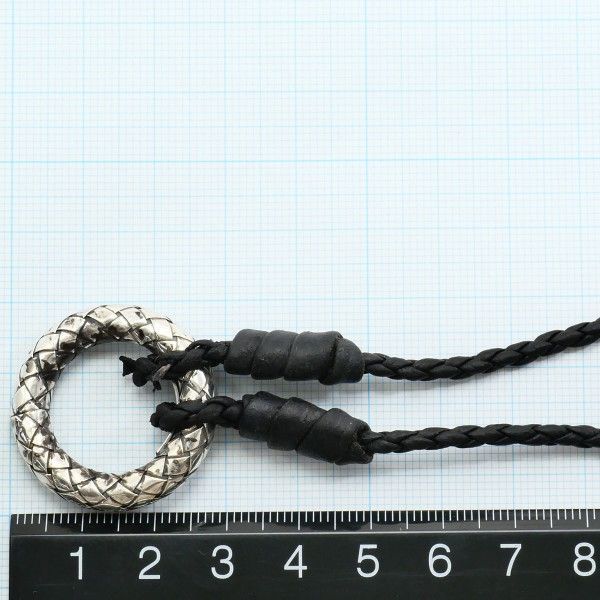 Bottega Veneta Intrecciato Circle Silver Leather Necklace 56 cm — view 5