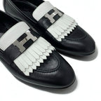 Hermes Royale Loafers Leather Shoes Black White Hhardware Fringe — view 9