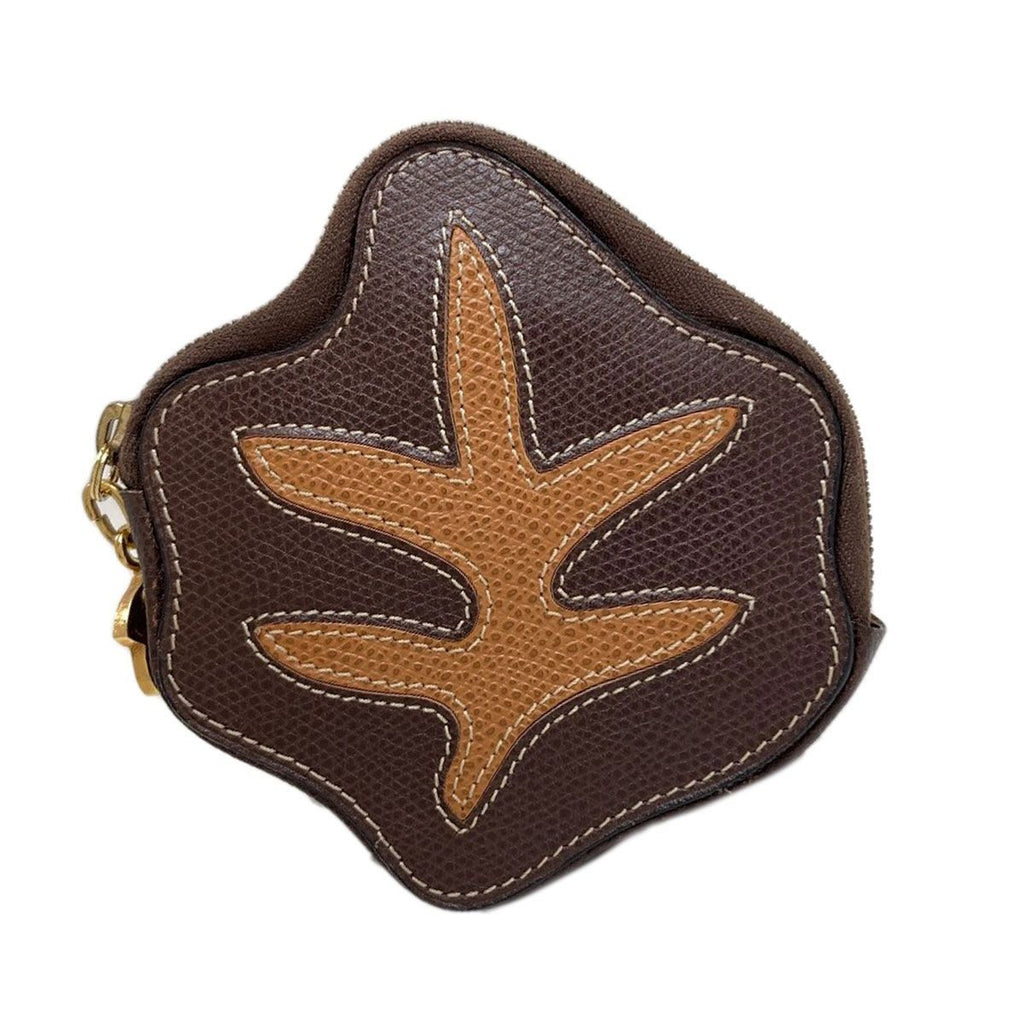 Celine Autumn Leaves Motif Coin Case Leather