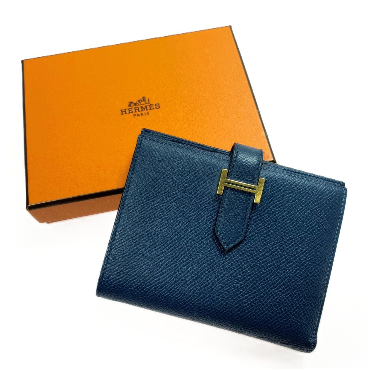 Hermes Bifold Wallet Bearn Compact Gold Black Hhardware