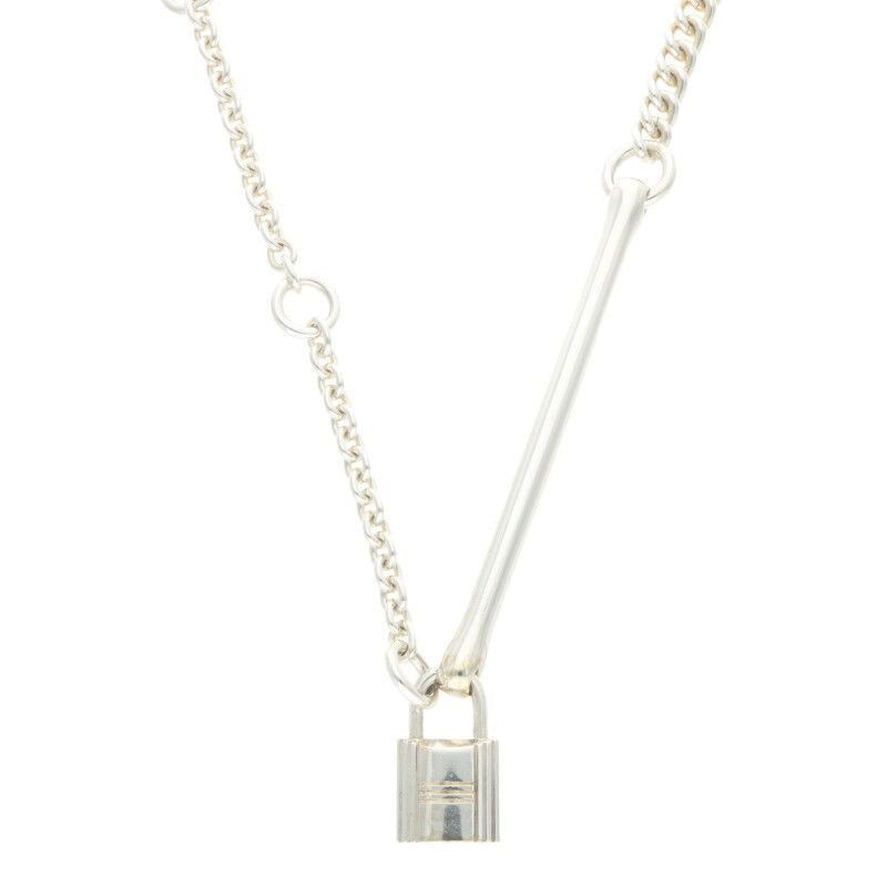 Hermes Padlock Silver Chain Necklace — view 2