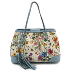 Gucci Flora Tote Shoulder Bag Semi Floral Pattern Canvas Leather