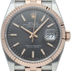 Rolex Datejust 36 Watch Jubilee Calf Box 18k Pink Gold SS Gray