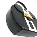 Celine Leather Ribbon Hand Bag Navy Gold — view 5