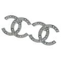 Chanel CC Logo Rhinestone Earrings Dark Silver Black