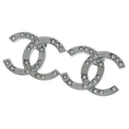 Chanel CC Logo Rhinestone Earrings Dark Silver Black