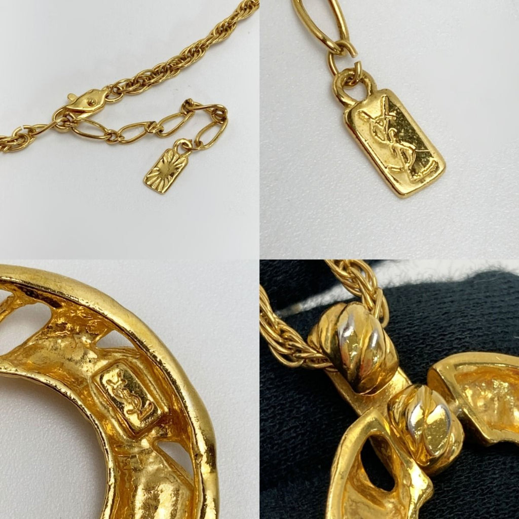 Yves Saint Laurent Twisted Circle Necklace with Stone Gold Plated Vintage — view 6