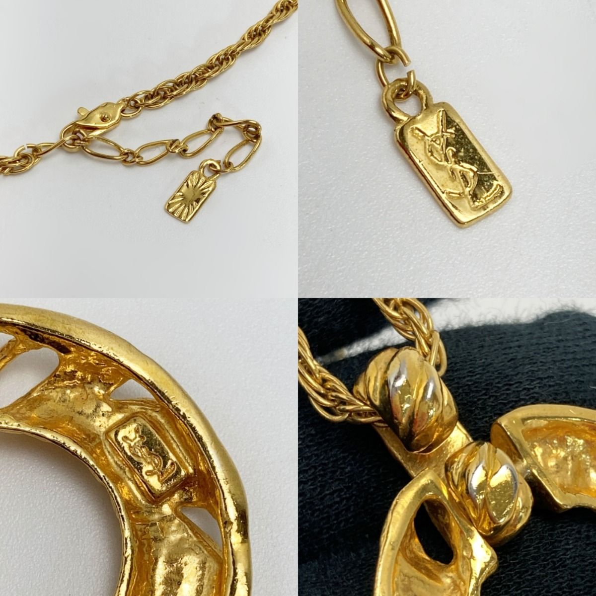 Yves Saint Laurent Twisted Circle Necklace with Stone Gold Plated Vintage — view 6