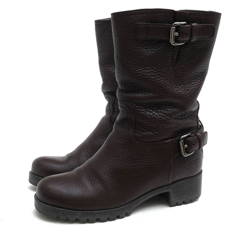 Prada Engineer Boots Shoes Women Leather Dark Brown 3 U5785 Daino
