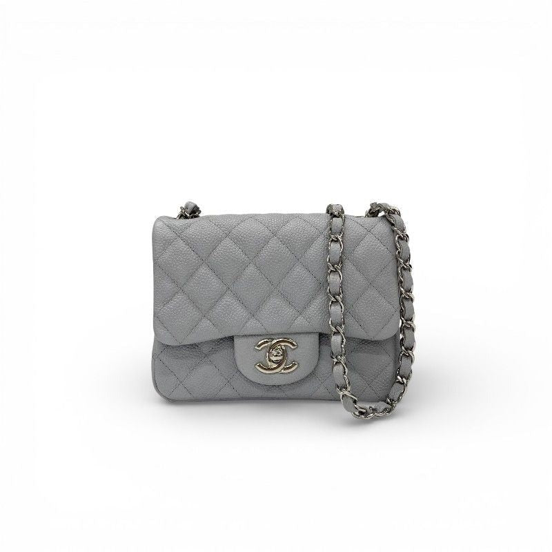 Chanel Bag Shoulder Gray Silver Mini Quilted Caviar Leather Single — view 2