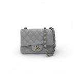 Chanel Bag Shoulder Gray Silver Mini Quilted Caviar Leather Single