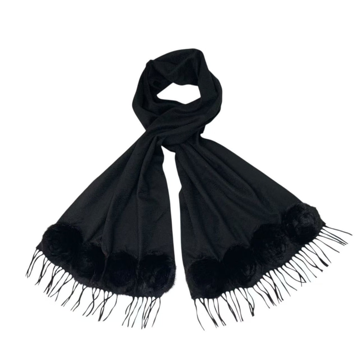 Fendi Muffler Cashmere with Mink Fur Black Scarf — view 2