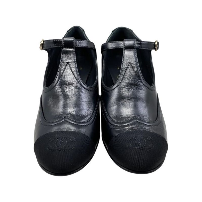 Chanel Heel Pumps Mary Jane 37 1 2 Size Leather Coco Mark Black — view 3